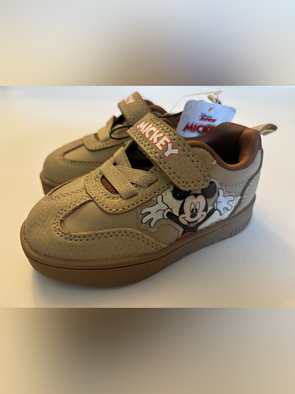 Disney Junior Mickey Mouse Tan and Brown Kids Sneakers NWT Size 6